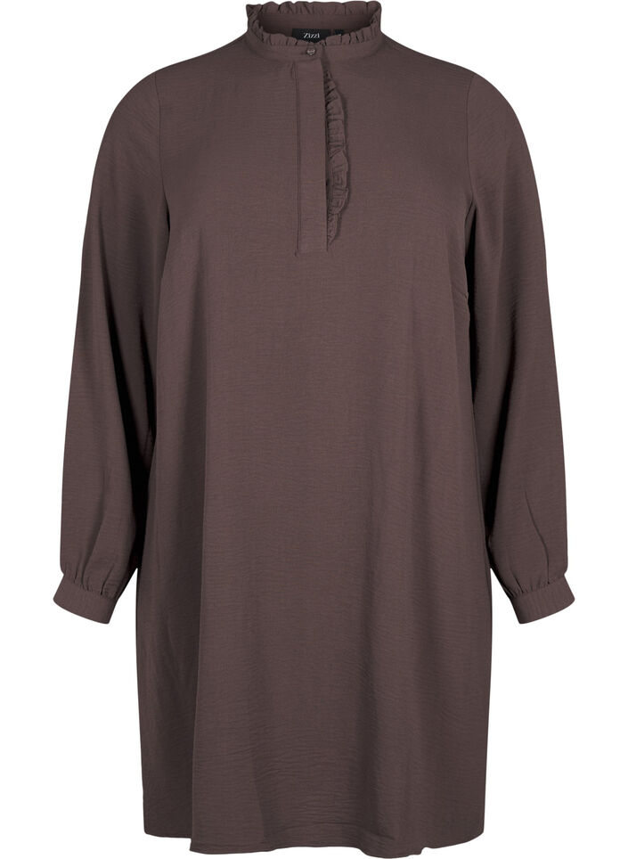 Robe à manches longues avec détails volantés, Chocolate Martini, Packshot image number 0