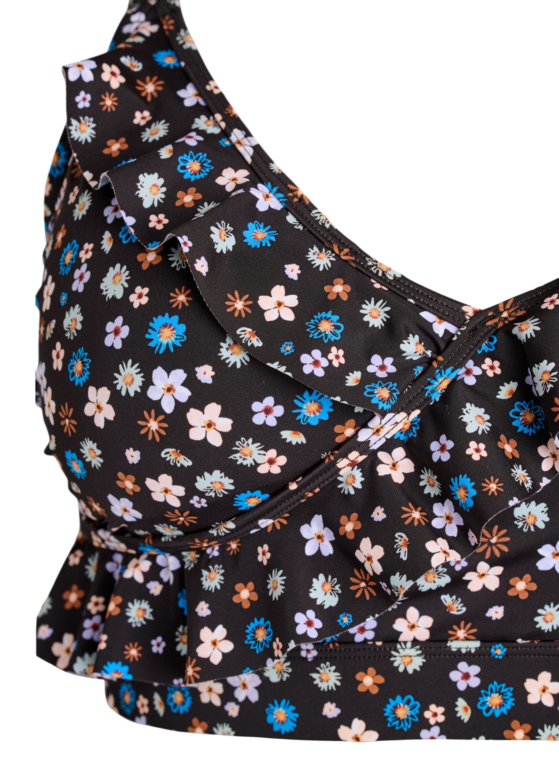 Zizzi Haut de bikini &agrave; fleurs et &agrave; d&eacute;tails de jabot, Marron, Packshot image number 2