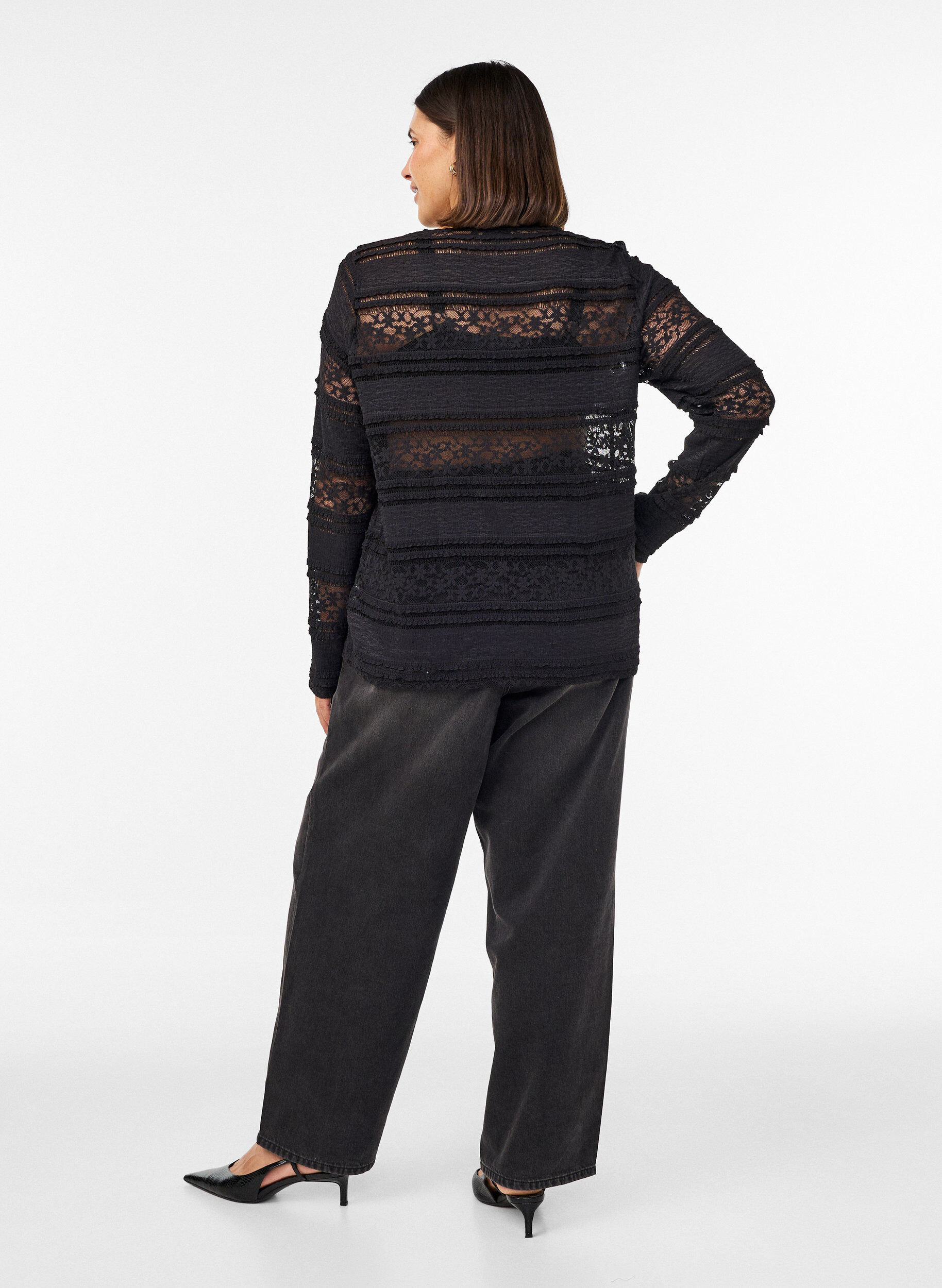 ZizziBlouse en dentelle avec manches longues, Noir, Model image number 2