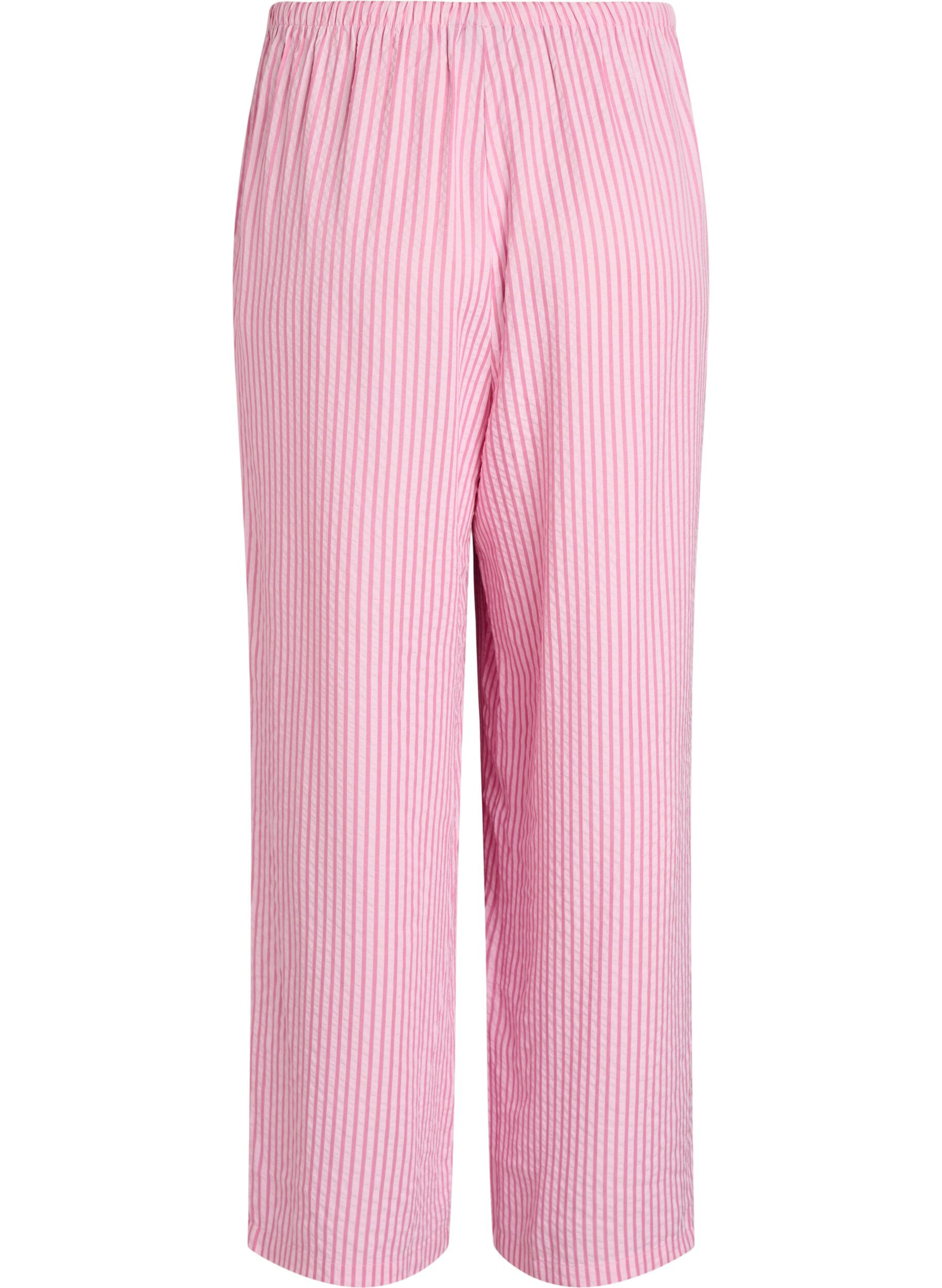 Zizzi Pantalon de pyjama en seersucker ample &agrave; taille haute, Rose, Packshot image number 1
