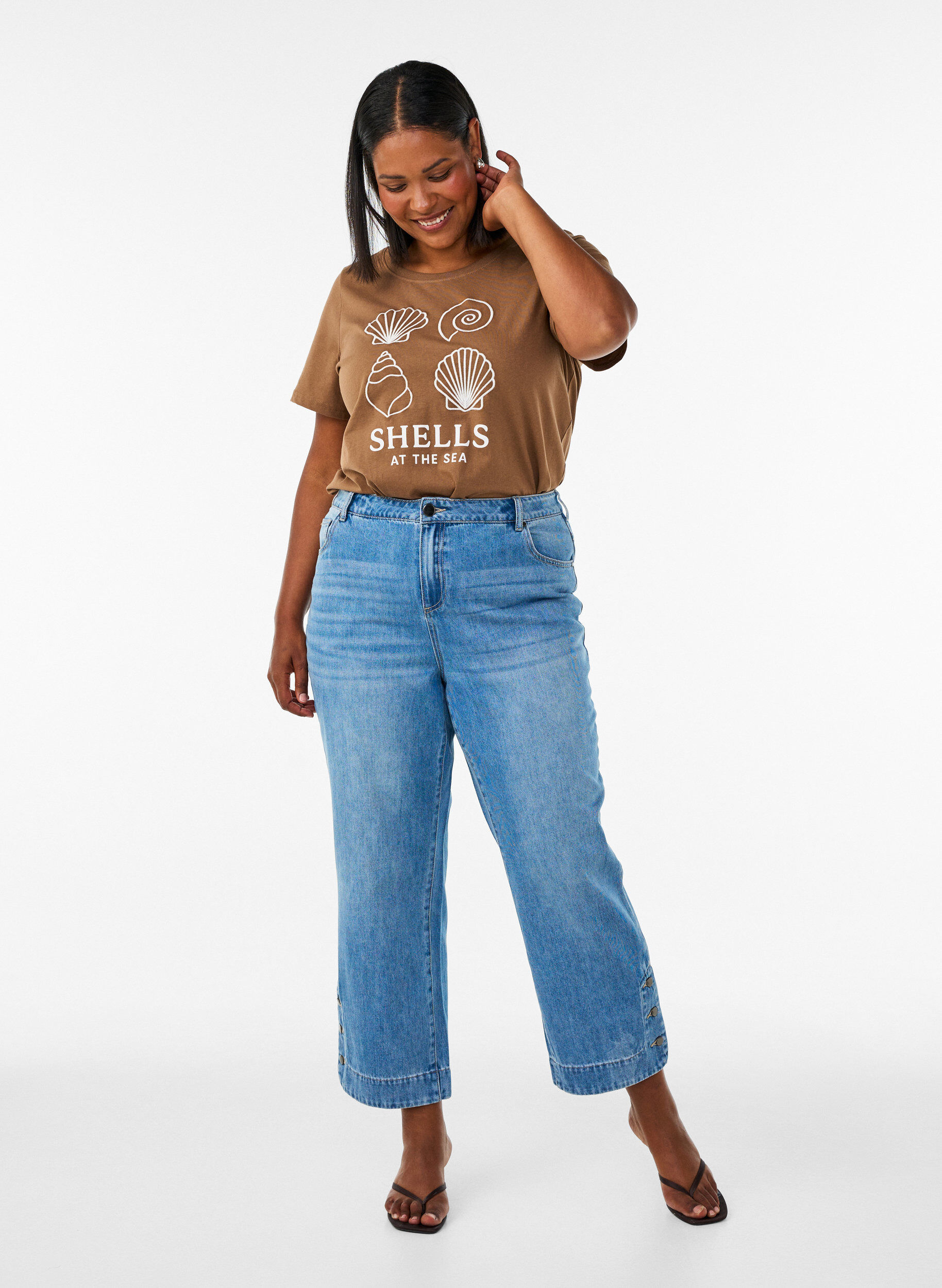 ZizziT-shirt en coton avec imprim&eacute;, Marron, Model image number 1