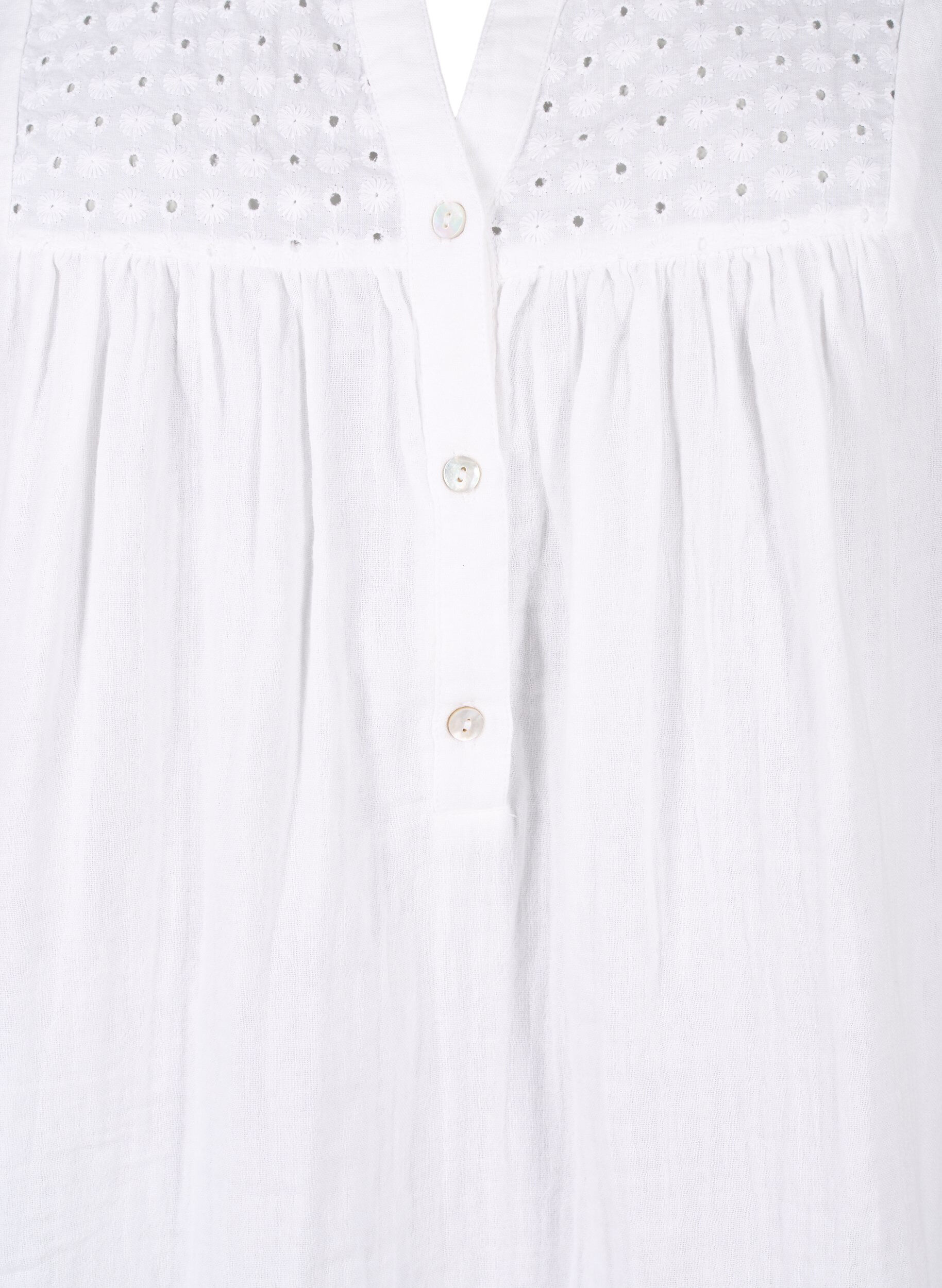 Zizzi Chemisier en coton &agrave; broderie anglaise et manches 3/4, Bright White, Packshot image number 2