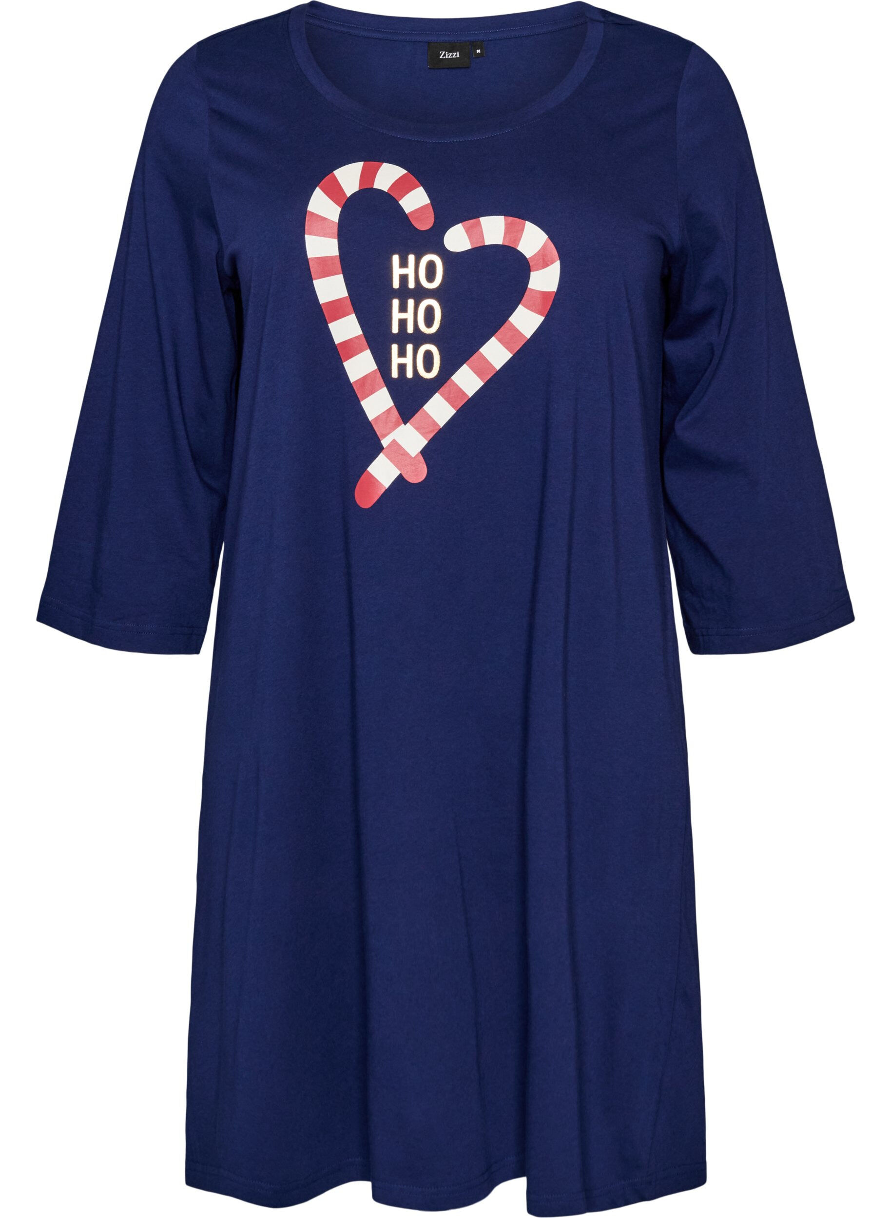ZizziChemise de nuit en coton bio &agrave; motif de No&euml;l, Bleu, Packshot image number 0