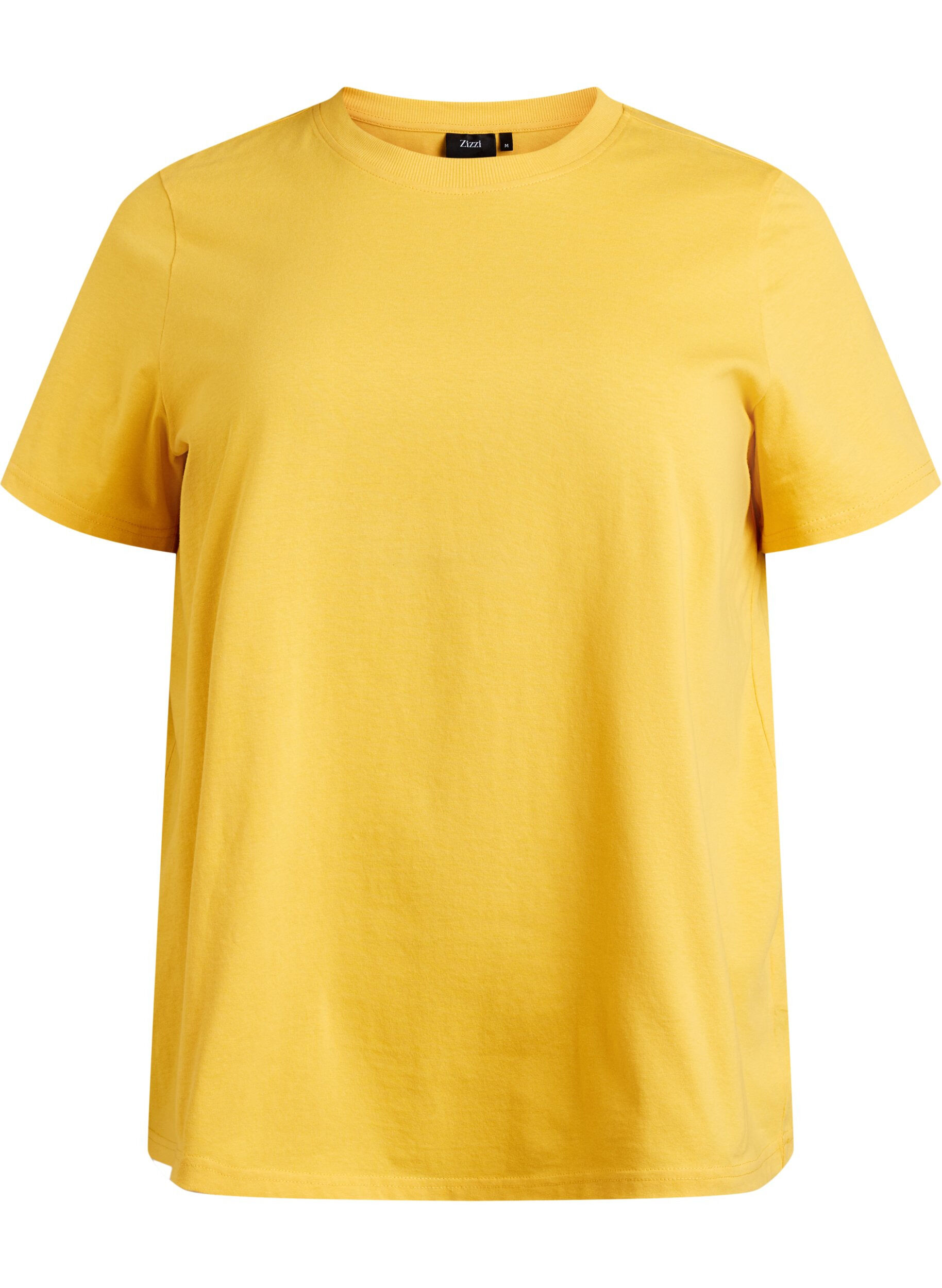 Zizzi T-shirt basique en coton &agrave; col rond, Jaune, Packshot image number 0