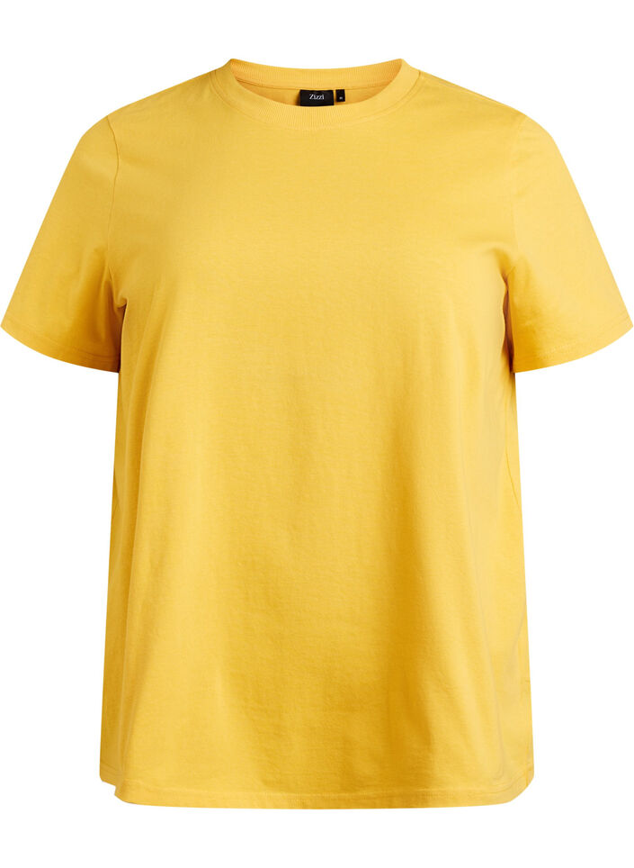 T-shirt basique en coton &agrave; col rond, Jaune, Packshot image number 0