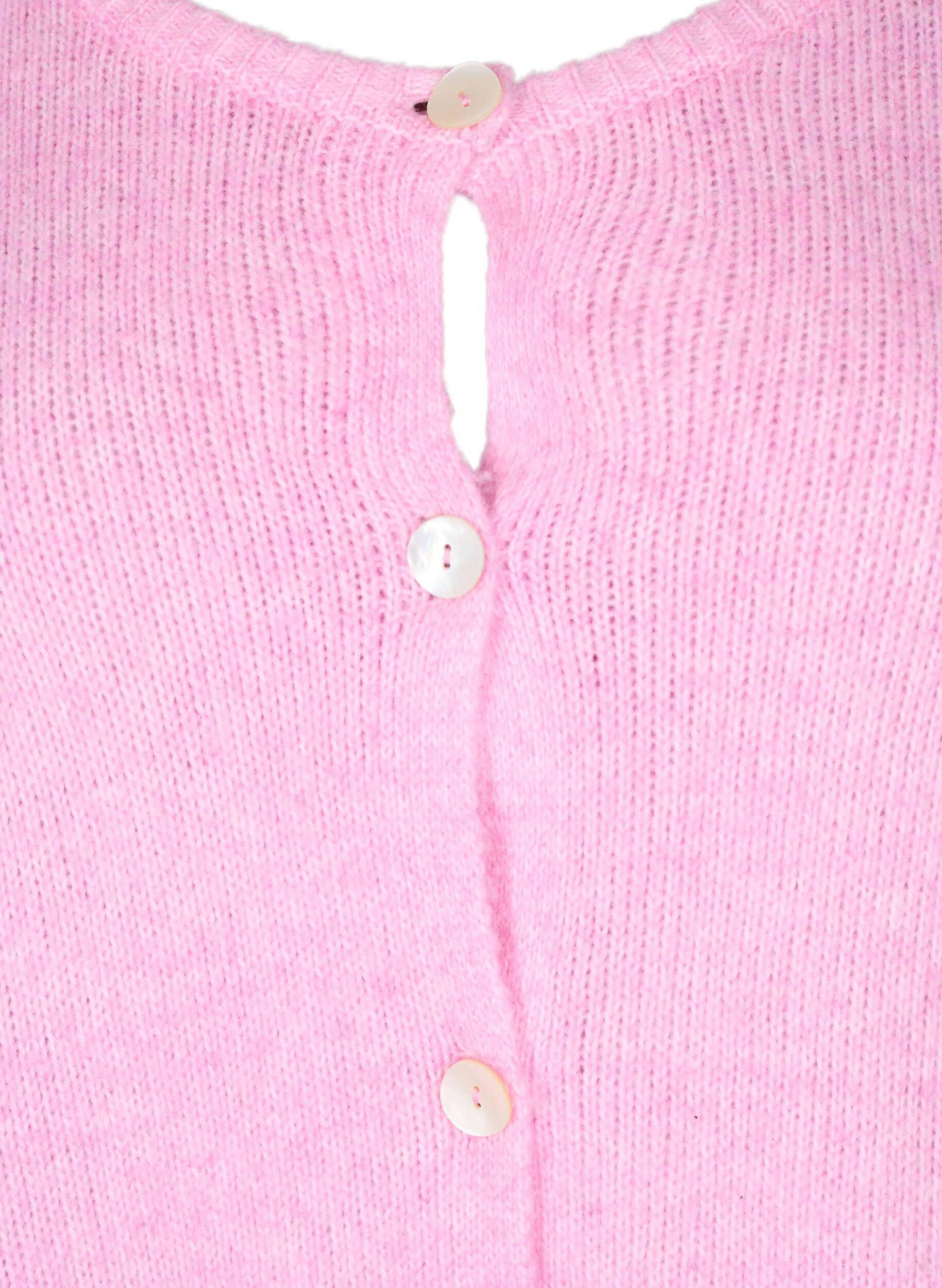 Zizzi Cardigan en maille comportant de la laine et des boutons, Begonia Pink Mel., Packshot image number 2