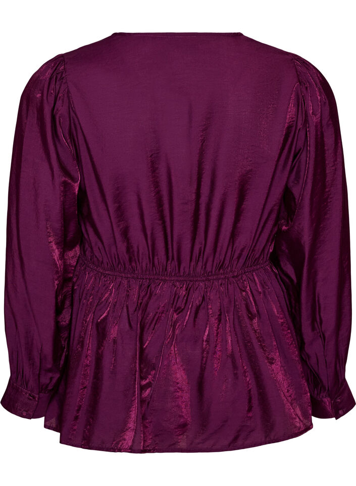 Blouse brillante en viscose &agrave; effet p&eacute;plum, Violet, Packshot image number 1