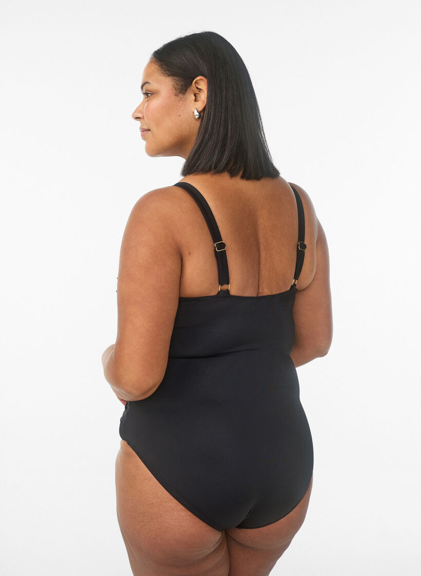 Maillot de bain avec anneau et drap&eacute;, Noir, Model image number 1