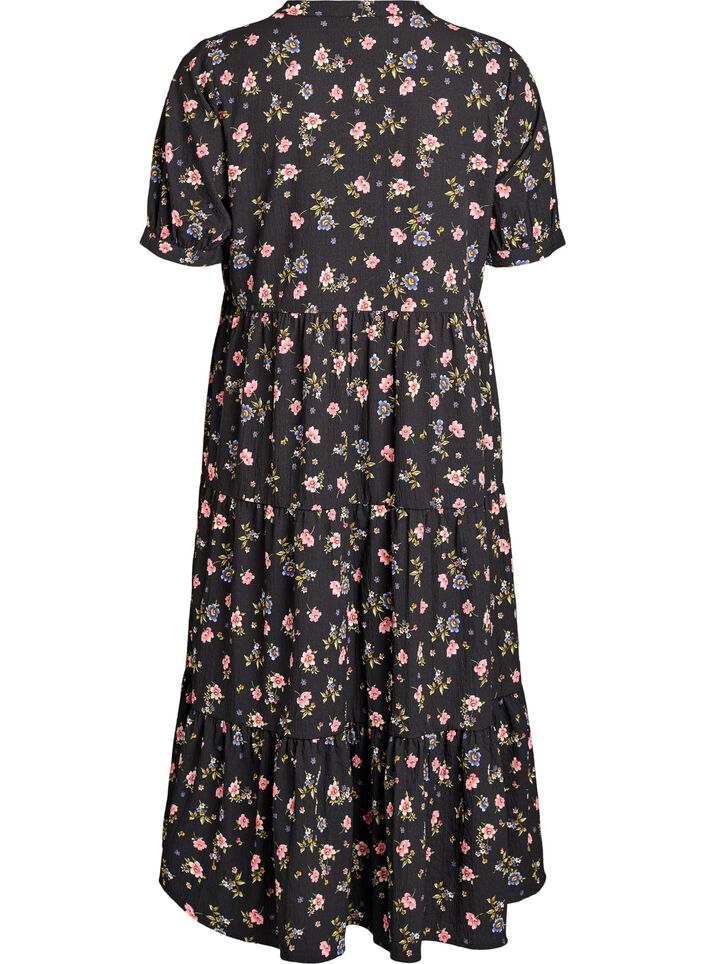 Robe longueur cheville &agrave; manches courtes avec volants &eacute;tag&eacute;s, Noir, Packshot image number 1