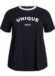 T-shirt avec imprimé de texte et bordure contrastée, Noir, Packshot image number 0