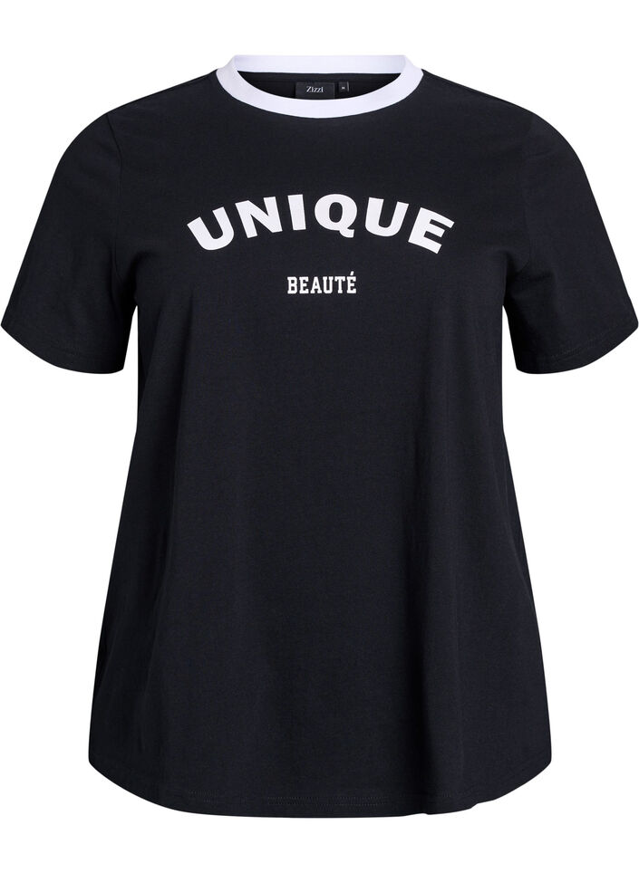 T-shirt avec imprimé de texte et bordure contrastée, Noir, Packshot image number 0