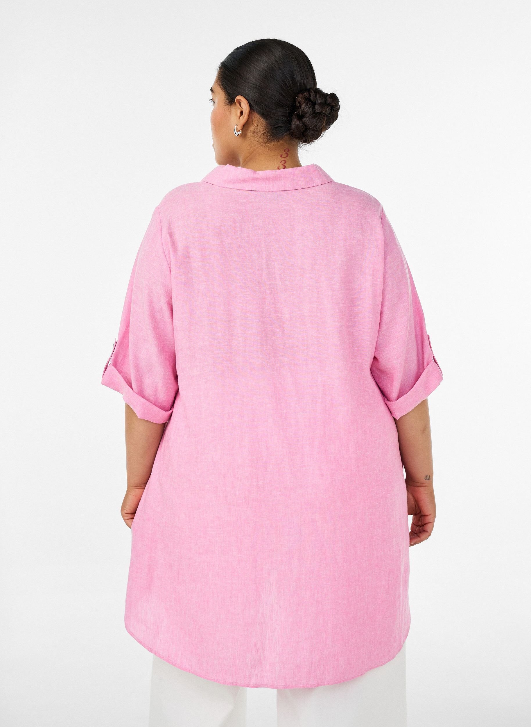 ZizziTunique coupe trap&egrave;ze en lin et viscose, Rose, Model image number 2