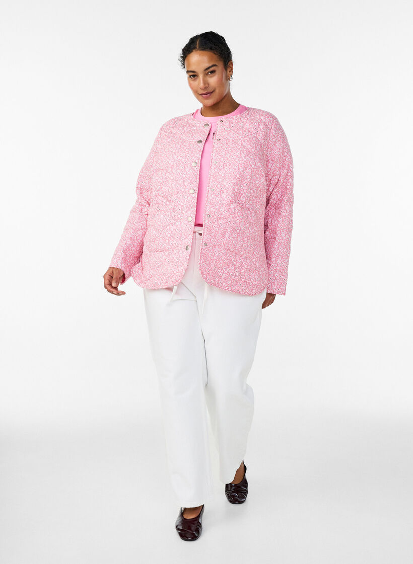 Veste matelass&eacute;e l&eacute;g&egrave;re &agrave; imprim&eacute; floral, Rose, Model image number 1