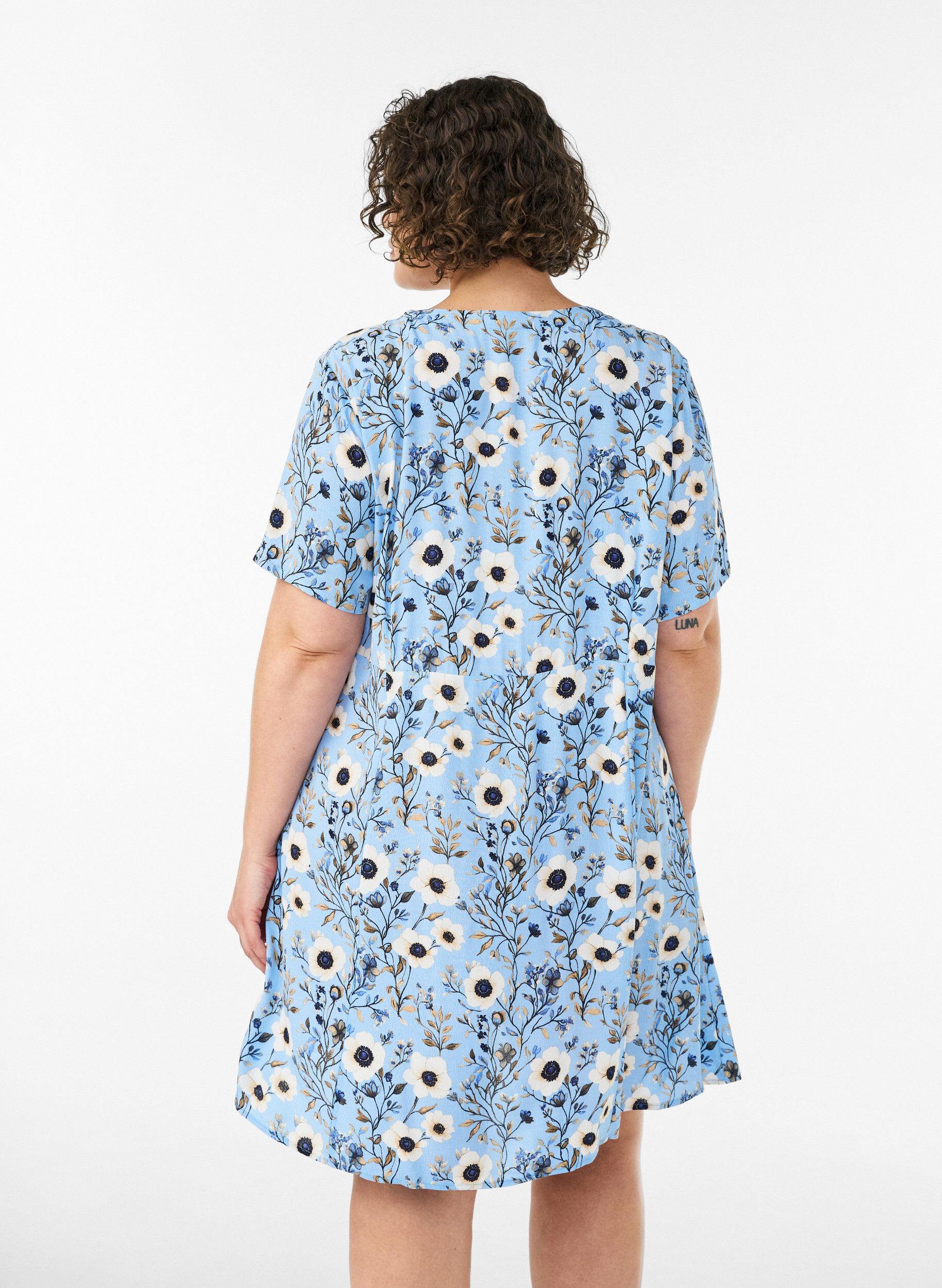 ZizziRobe courte avec imprim&eacute; floral, Bleu, Model image number 2