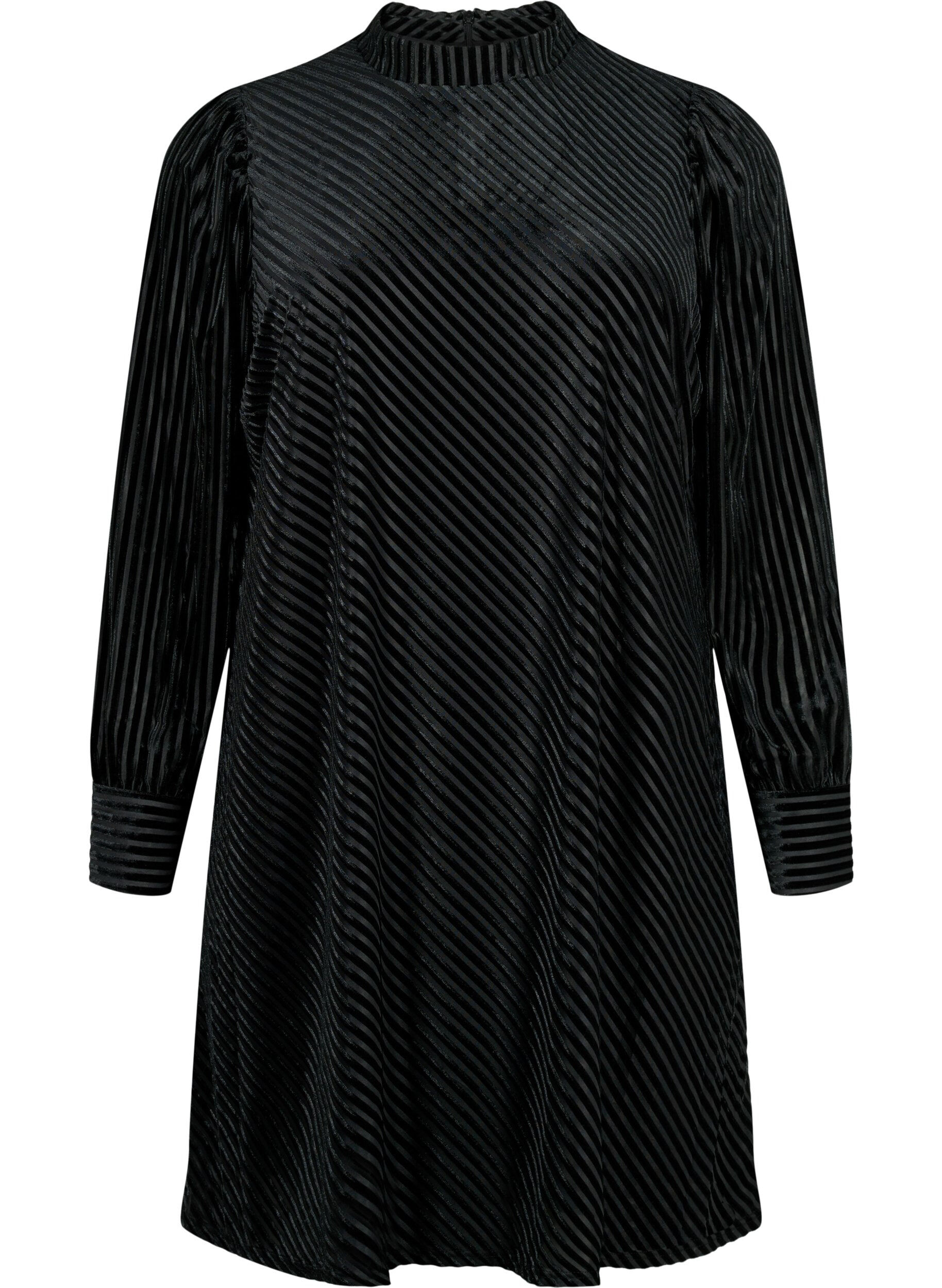 Zizzi Robe textur&eacute;e en velours, Black, Packshot image number 0