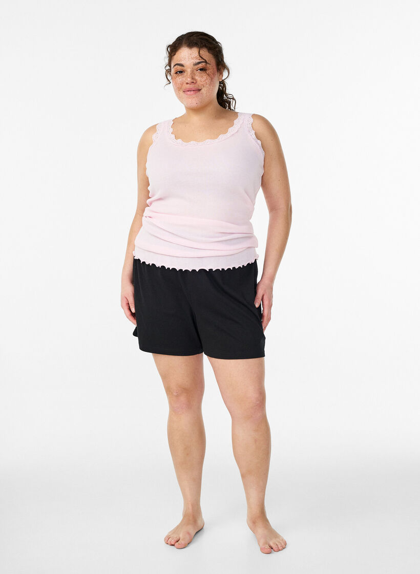 Haut avec bordure en dentelle, Rose, Model image number 1