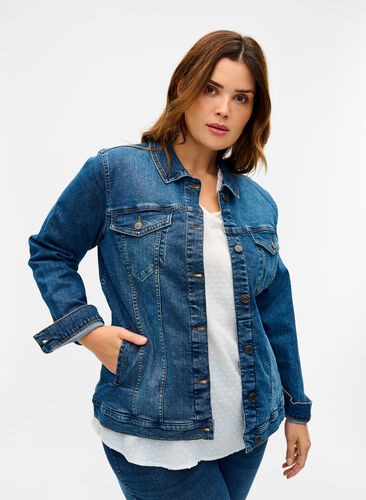 Veste courte en jean en coton, Blue denim, Model image number 0