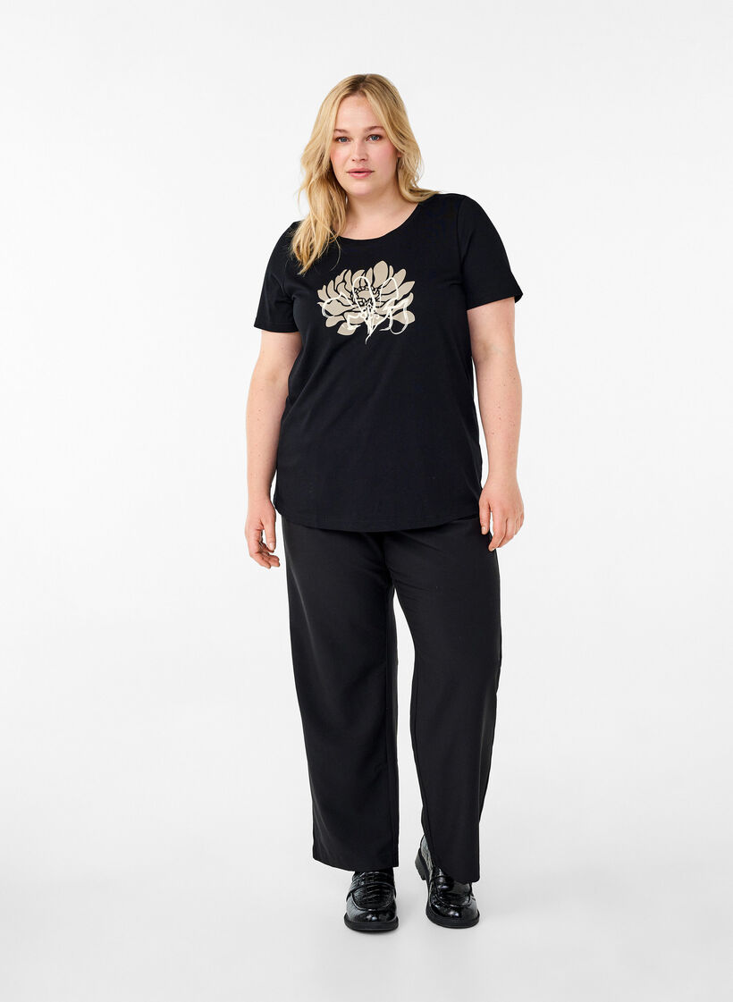 T-shirt à motif, Black w. Flower, Model image number 2