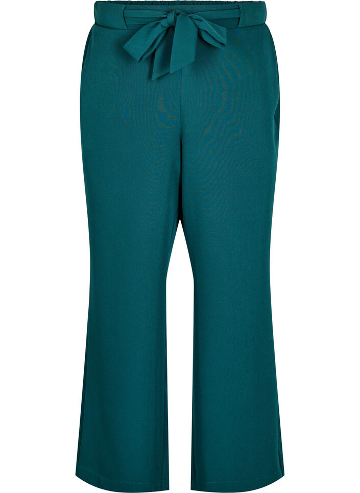 Pantalons larges à taille haute et ceinture à nouer, Vert foncé, Packshot image number 0