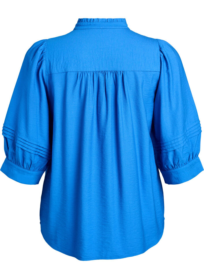 Blouse avec manches 3/4 et plis décoratifs, Bleu, Packshot image number 1