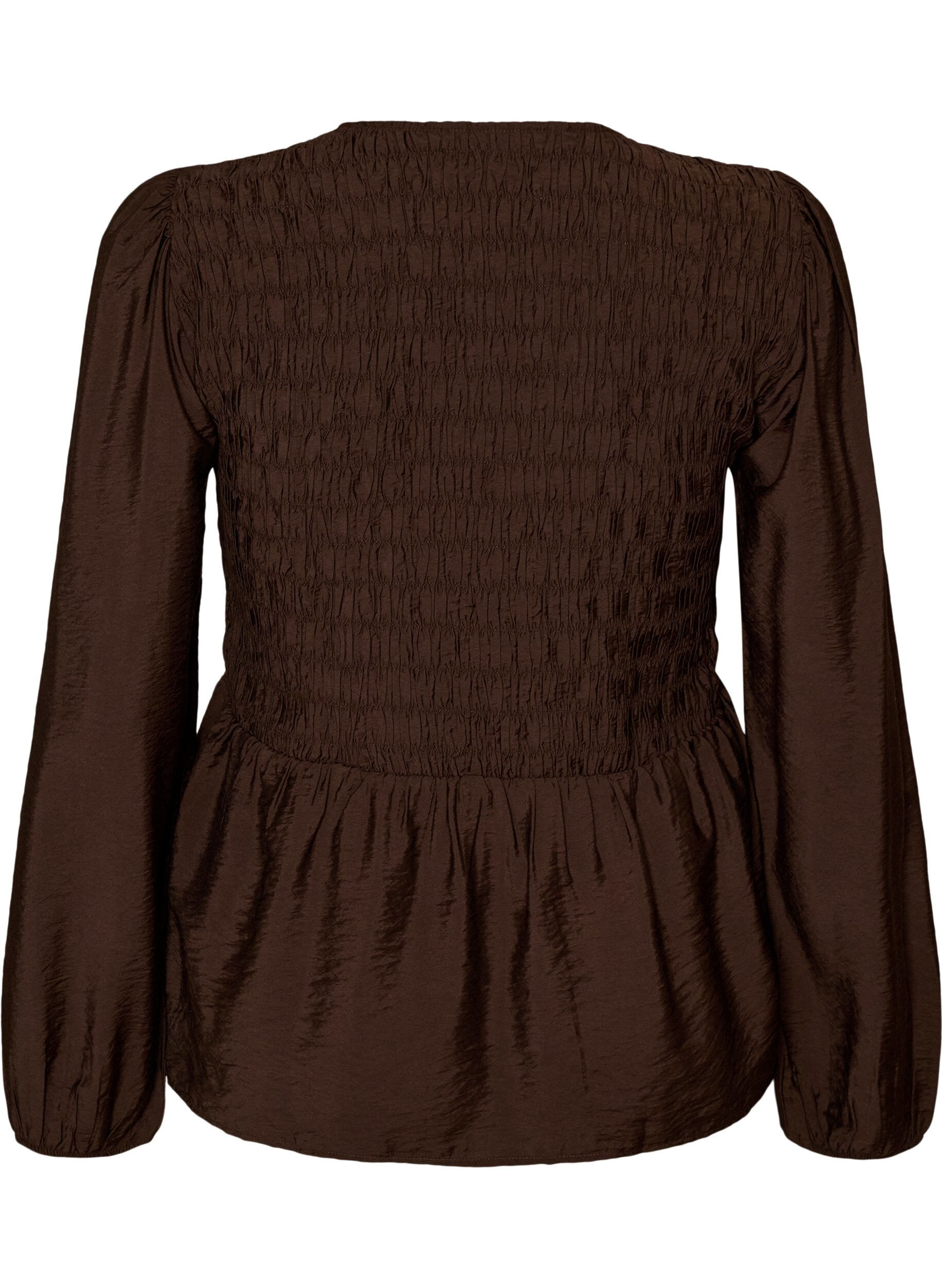 ZizziBlouse avec smocks et manches longues, Marron, Packshot image number 1