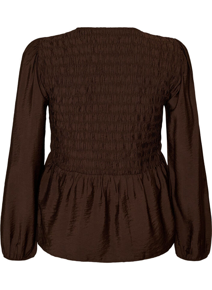 Blouse avec smocks et manches longues, Marron, Packshot image number 1