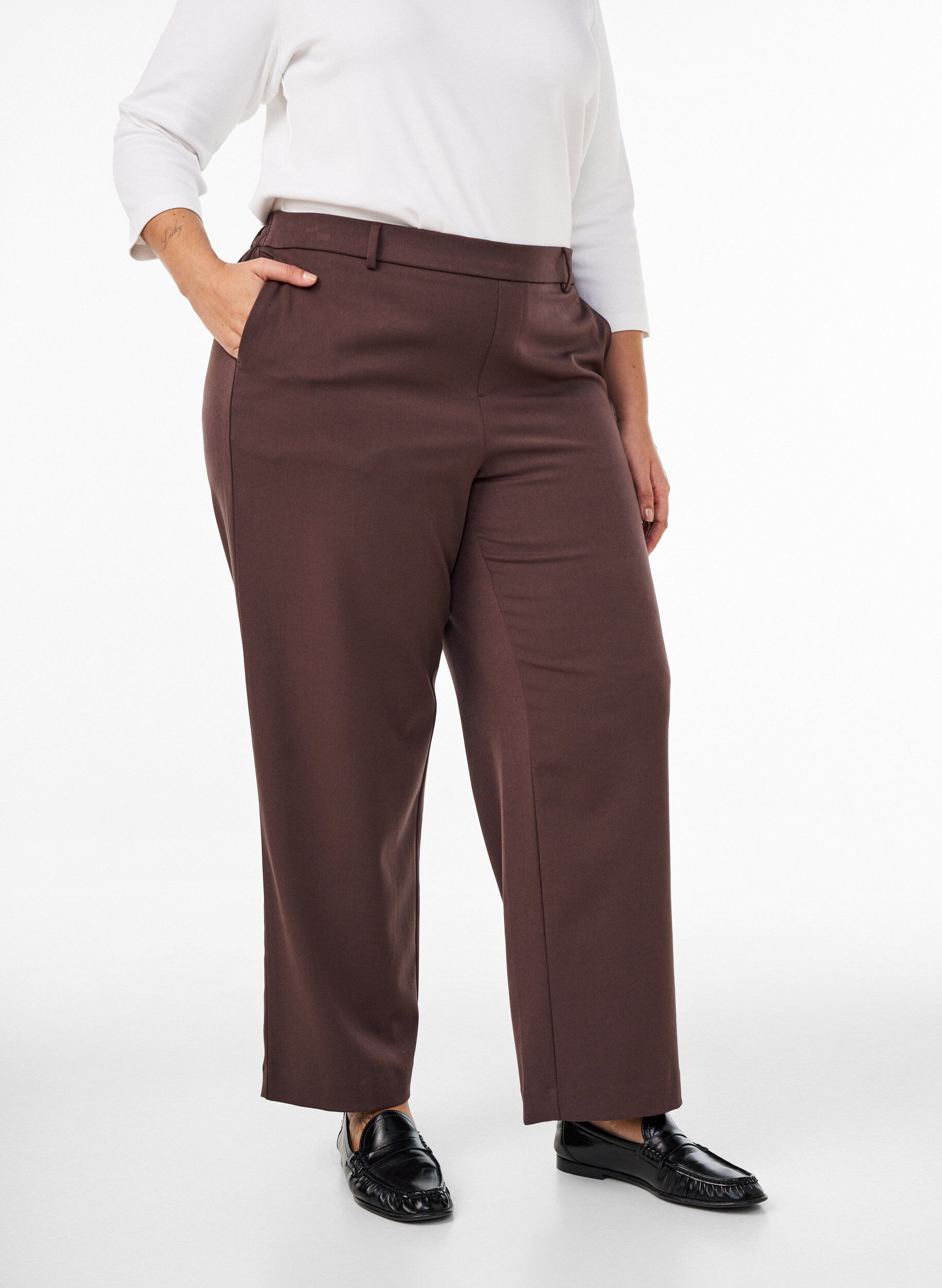 ZizziPantalon de costume taille haute coupe droite, Marron, Model image number 2