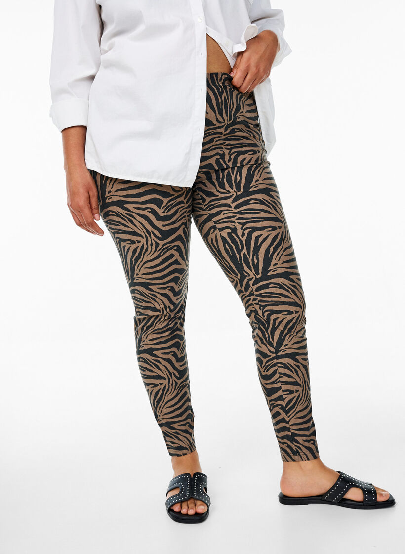 Leggings en viscose imprimé zèbre, Marron, Model image number 0