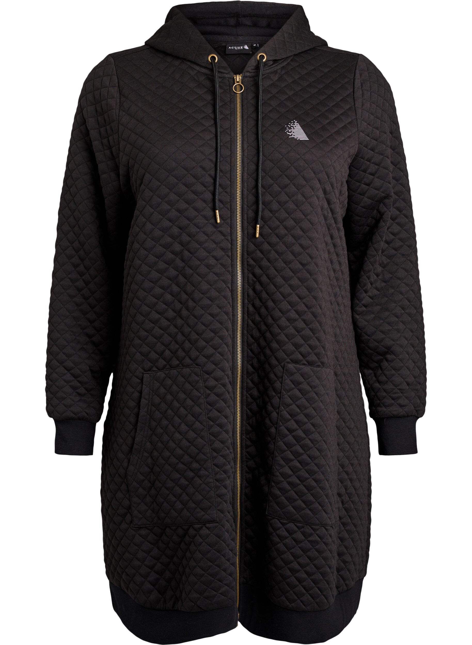 Zizzi Hoodie long matelass&eacute; zipp&eacute; avec poches, Noir, Packshot image number 0