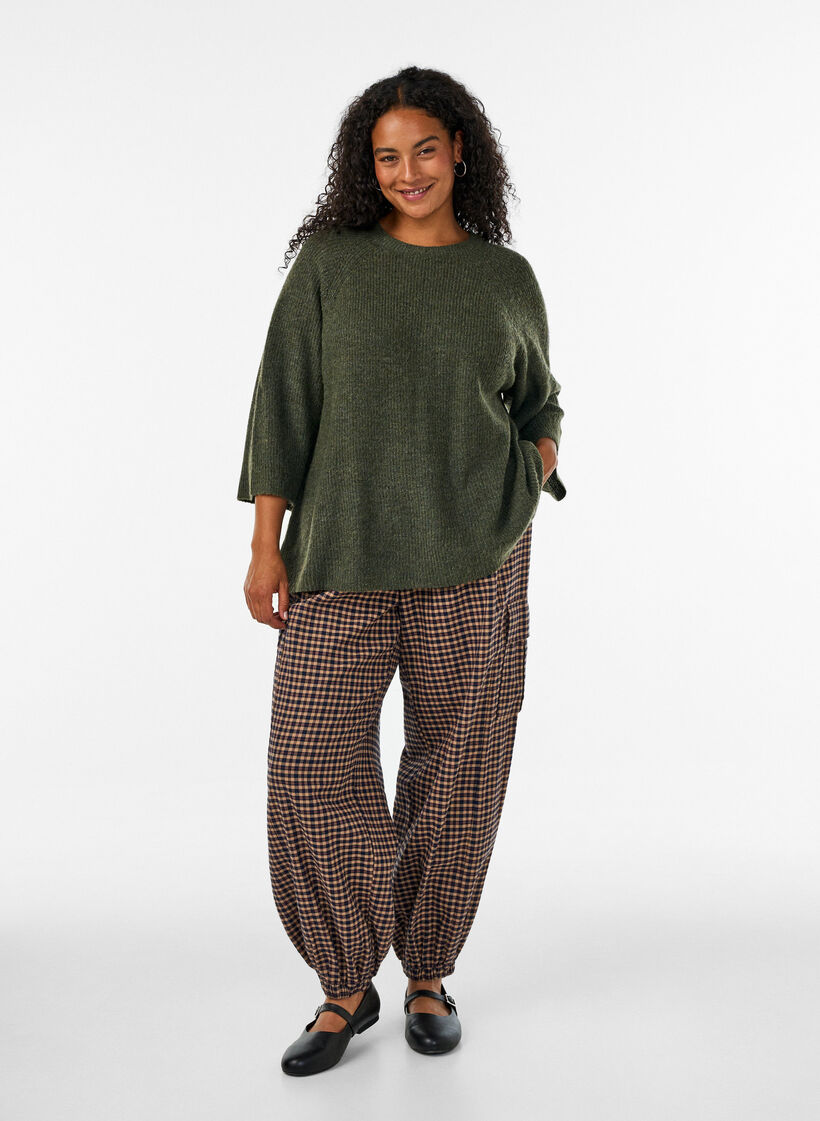 Pull c&ocirc;tel&eacute; &agrave; manches 3/4, Vert, Model image number 1