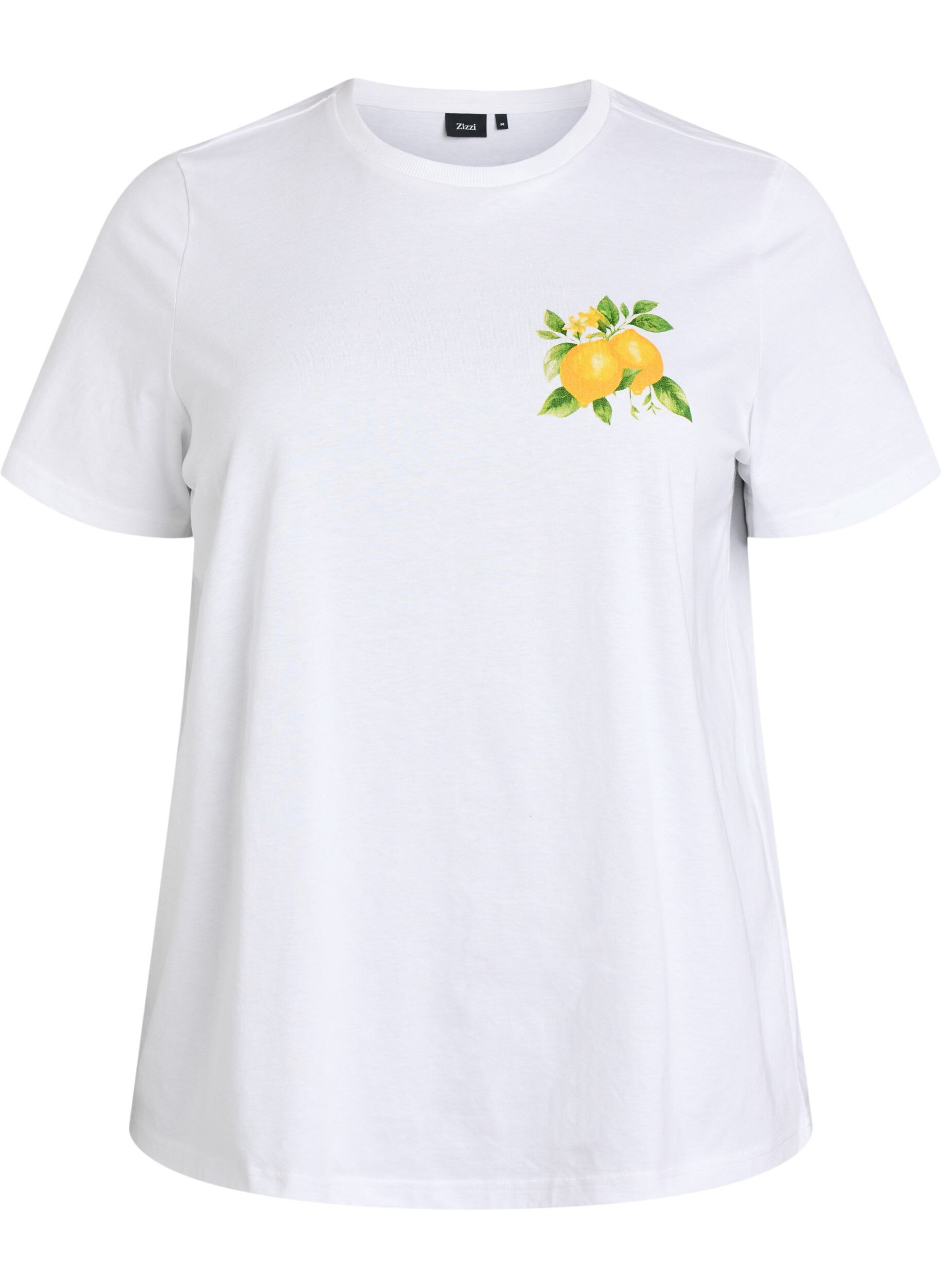 Zizzi T-shirt en coton bio avec imprim&eacute; agrumes, Blanc, Packshot image number 0