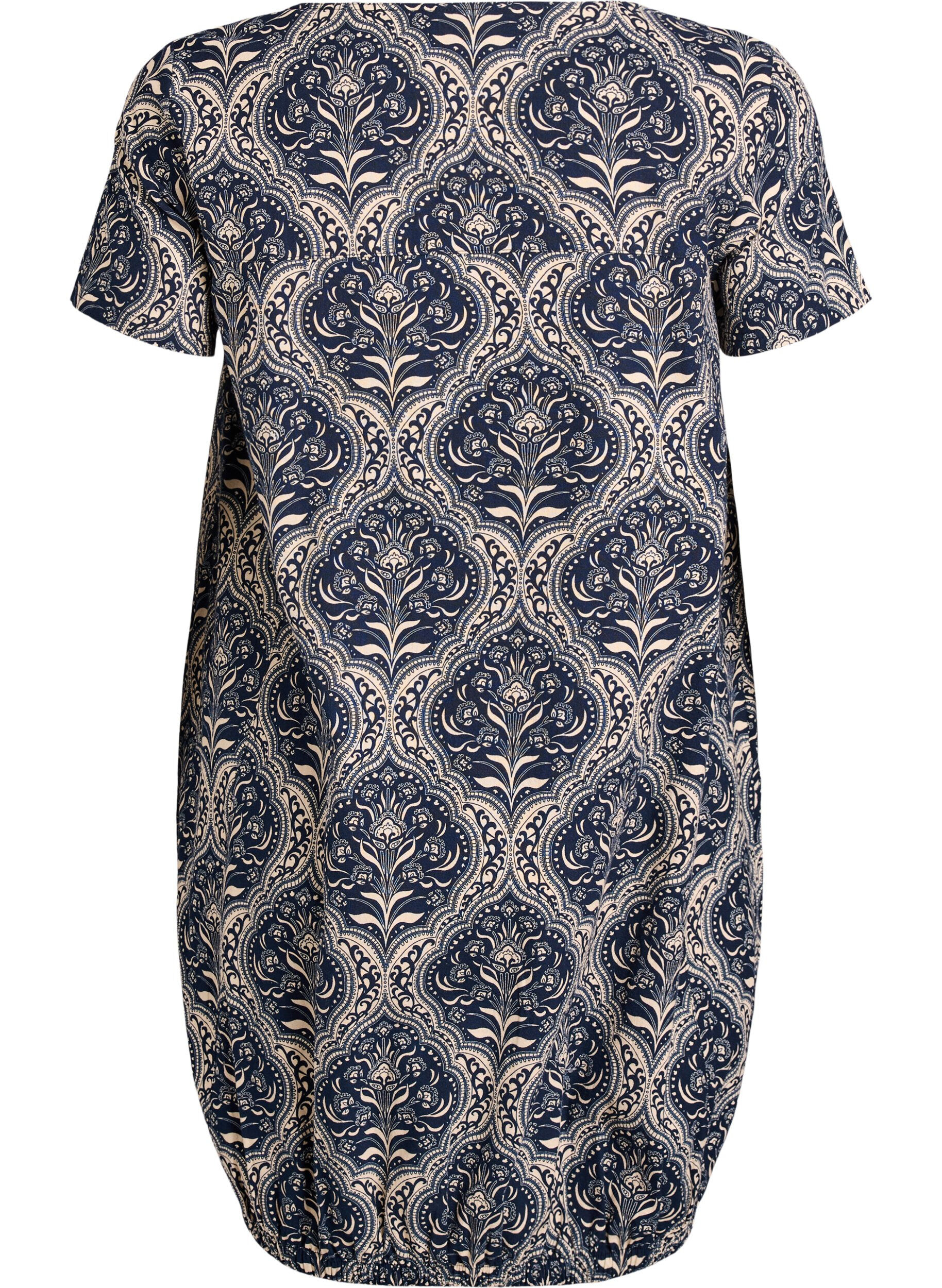 ZizziRobe en coton &agrave; manches courtes avec imprim&eacute;, Bleu, Packshot image number 1