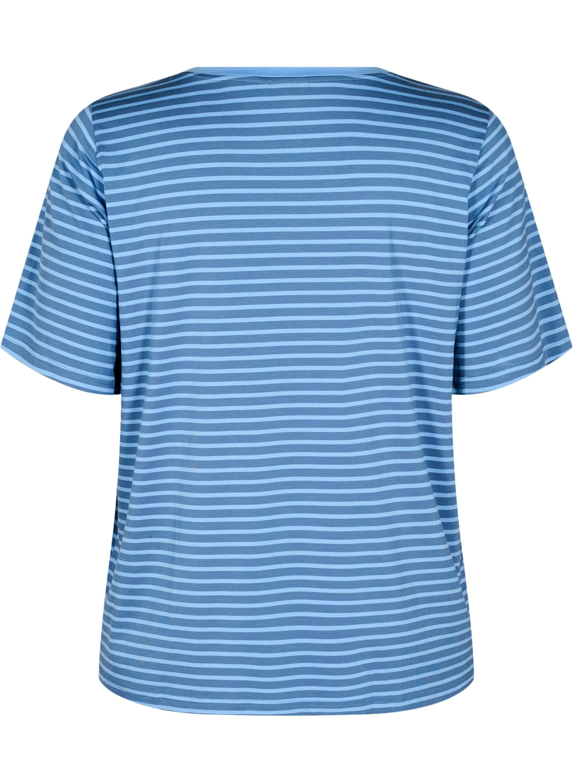 Zizzi T-shirt avec TENCEL&trade; Lyocell et rayures, Bleu, Packshot image number 1