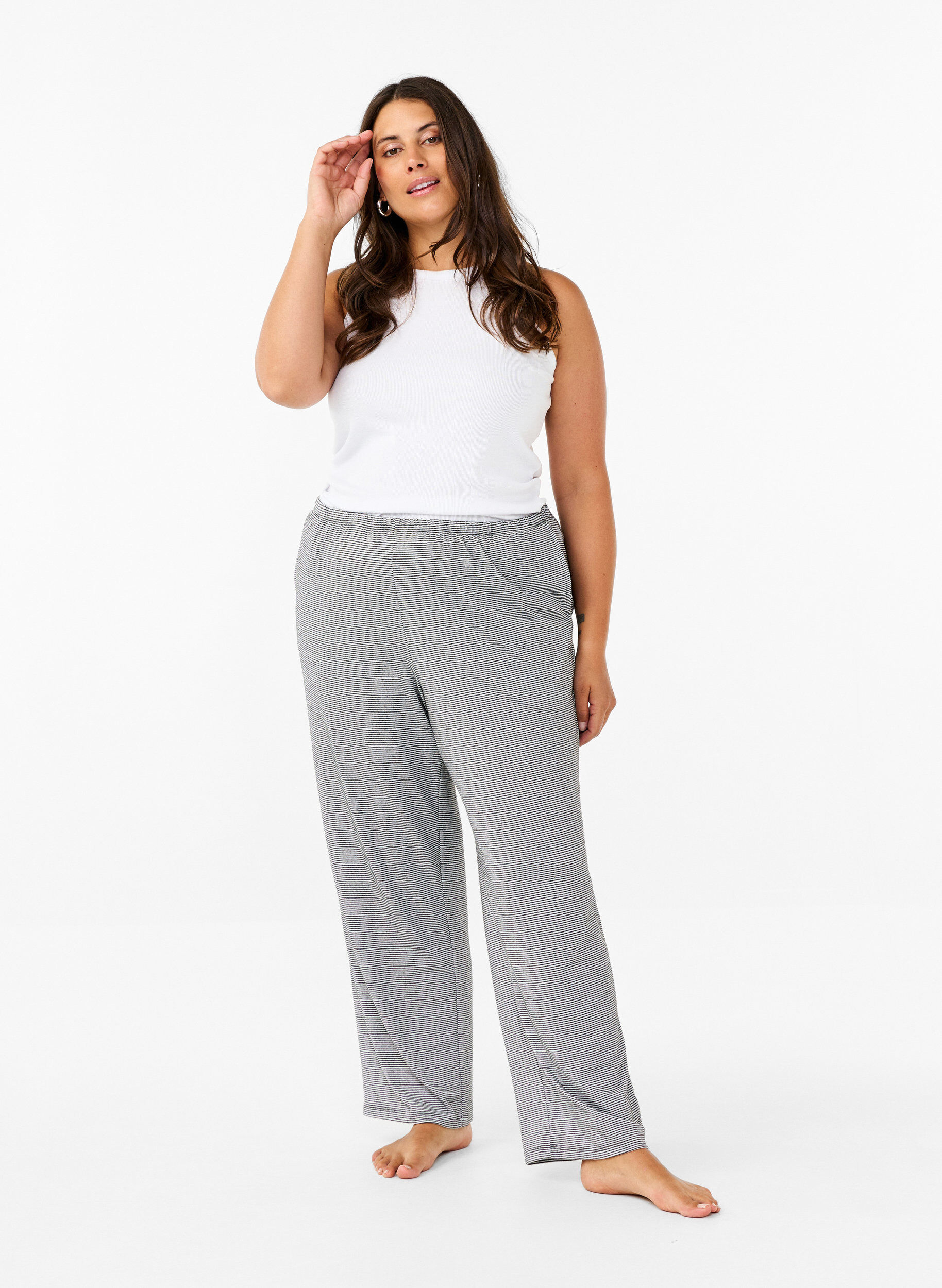 Zizzi Pantalon de pyjama &agrave; poches, Striped DGM , Model image number 0