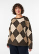 Haut en maille avec motif losanges et strass, Marron, Model image number 0