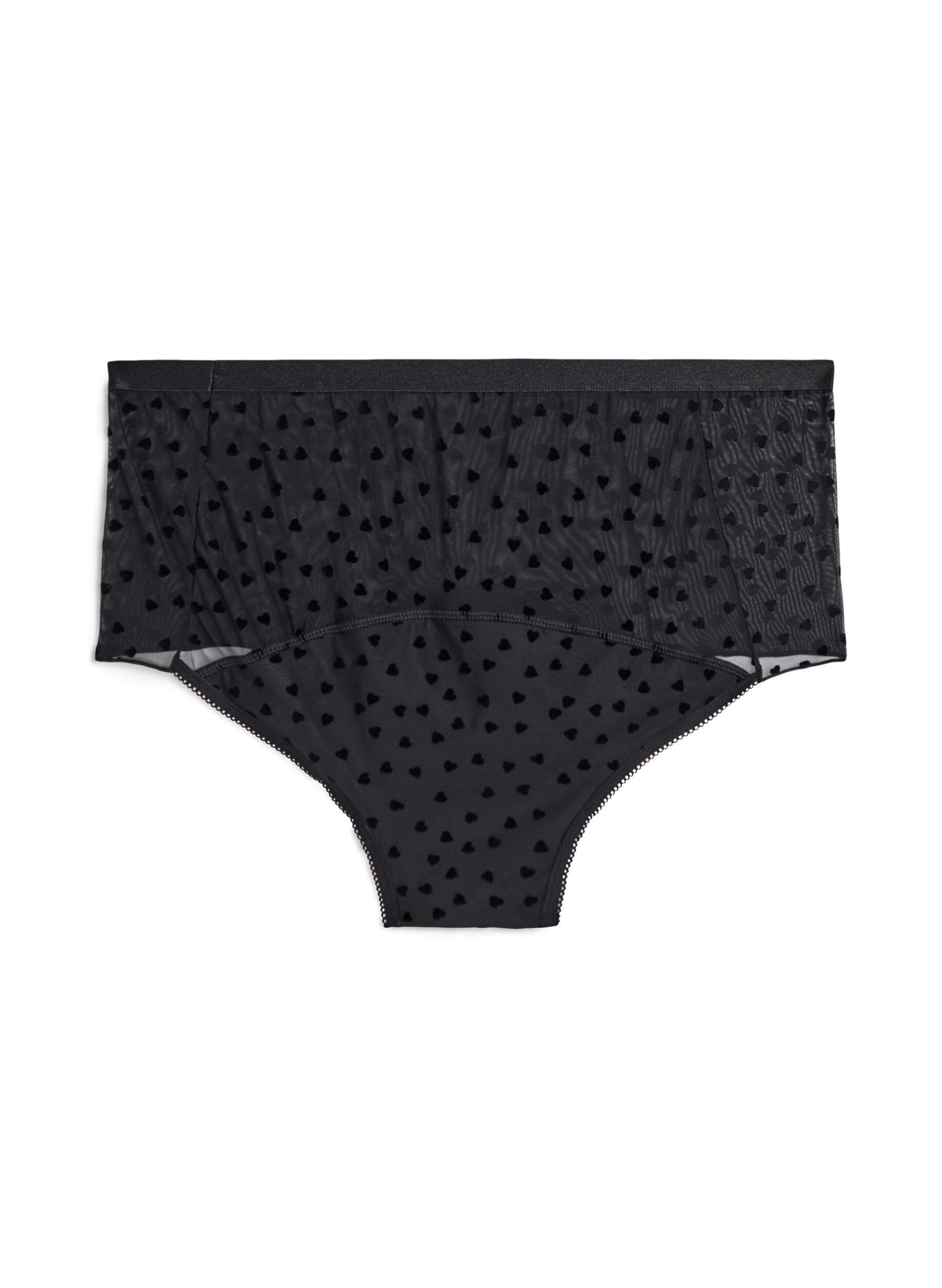 Zizzi Culotte pour r&egrave;gles en maille avec des motifs de c&oelig;ur, Noir, Packshot image number 1