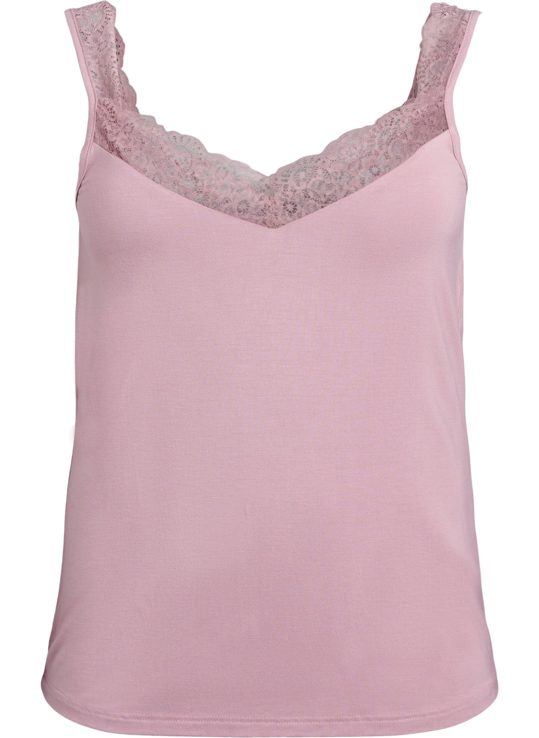 ZizziTop en viscose avec bordure en dentelle, Rose, Packshot image number 0