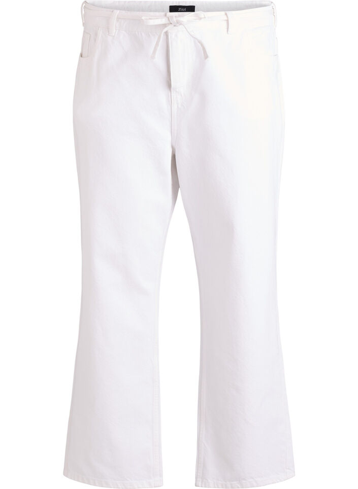 Jean à coupe droite et à ceinture à nouer, Blanc, Packshot image number 0