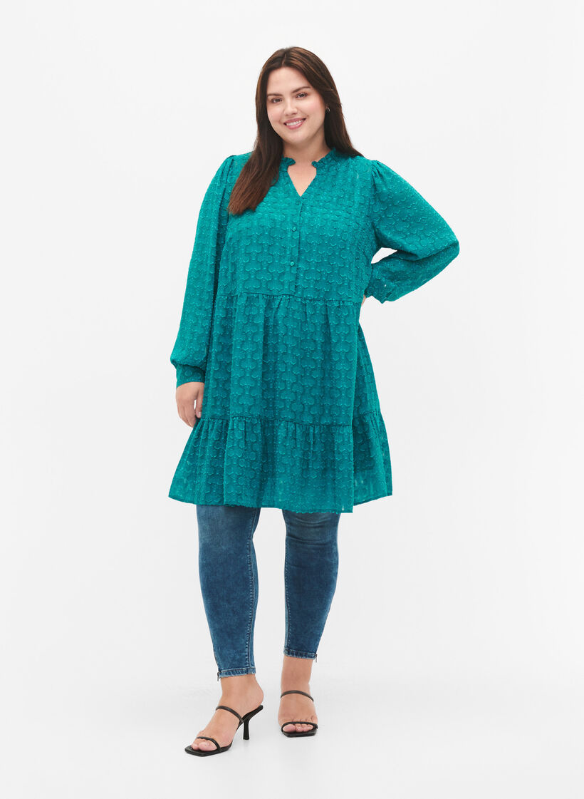 Robe en jacquard avec col à volants, Deep Lake, Model image number 2