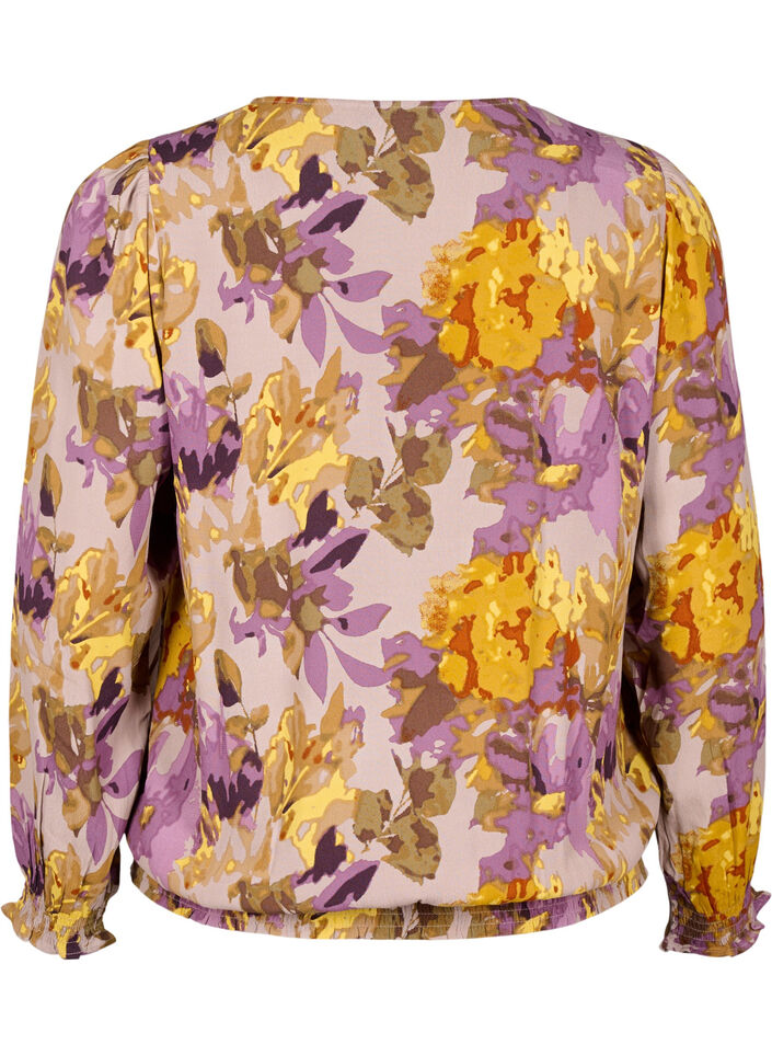 Chemisier à smocks avec imprimé floral, Purple Flower, Packshot image number 1