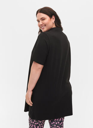 Tunique en coton avec col et manches courtes, Black, Model image number 1