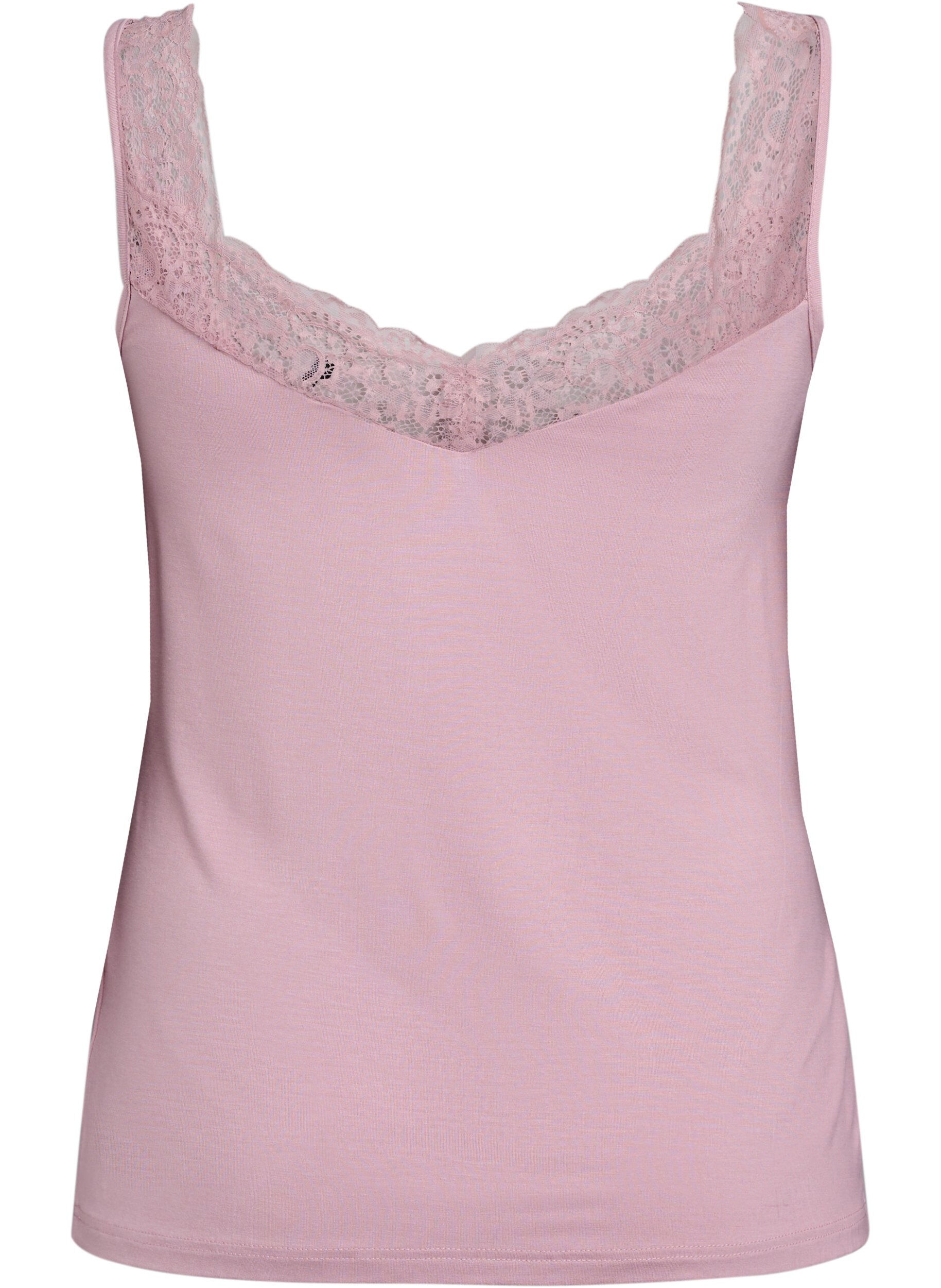 ZizziTop en viscose avec bordure en dentelle, Rose, Packshot image number 1
