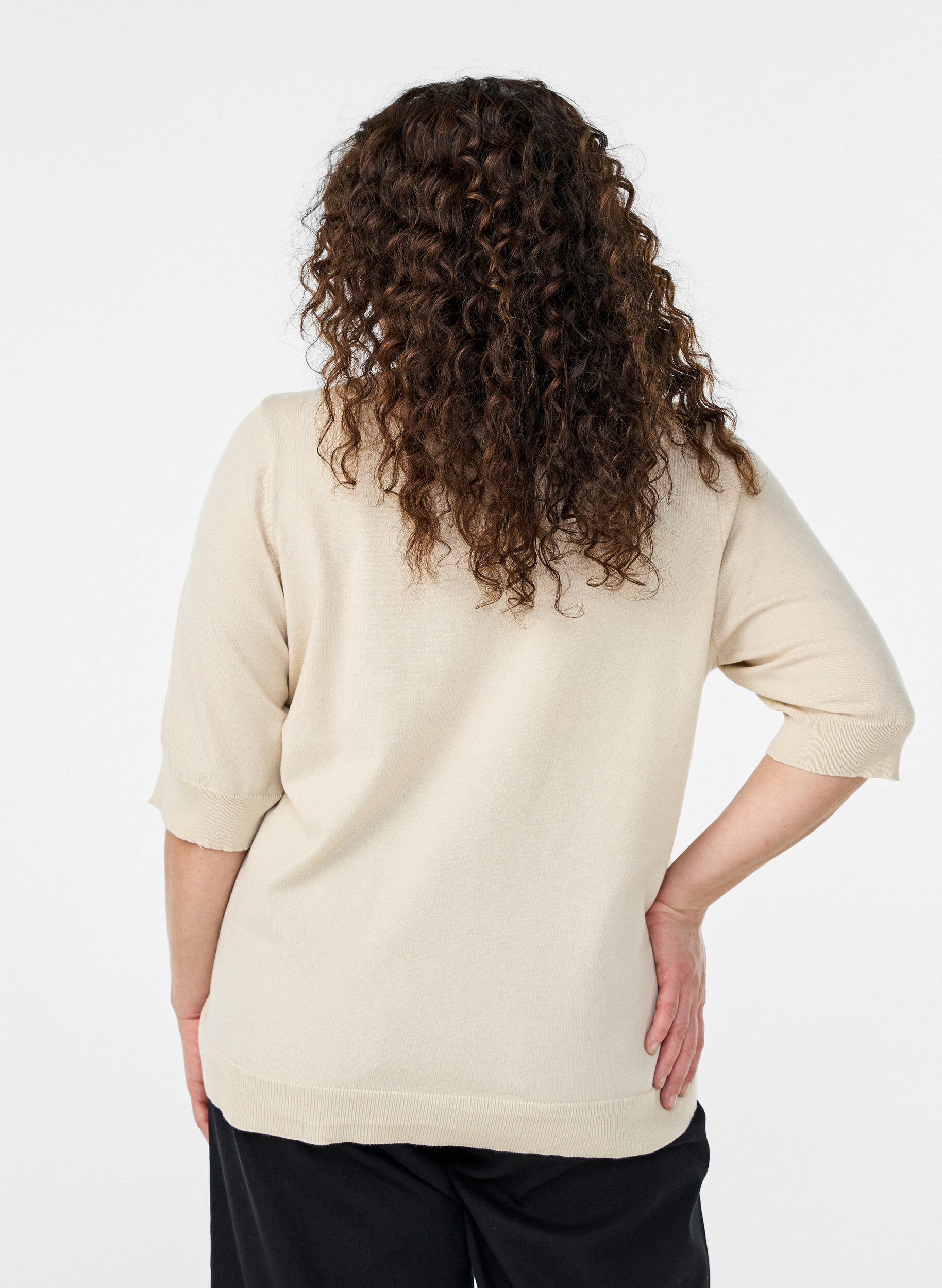 Zizzi FLASH - Blouse en fine maille &agrave; manches courtes, Beige, Model image number 2