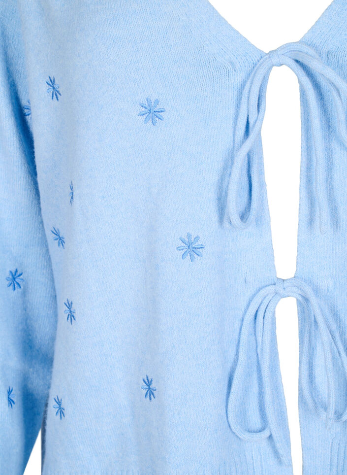 Cardigan en tricot, brodé, à nouer avec des attaches, Cashmere Blue Comb, Packshot image number 2