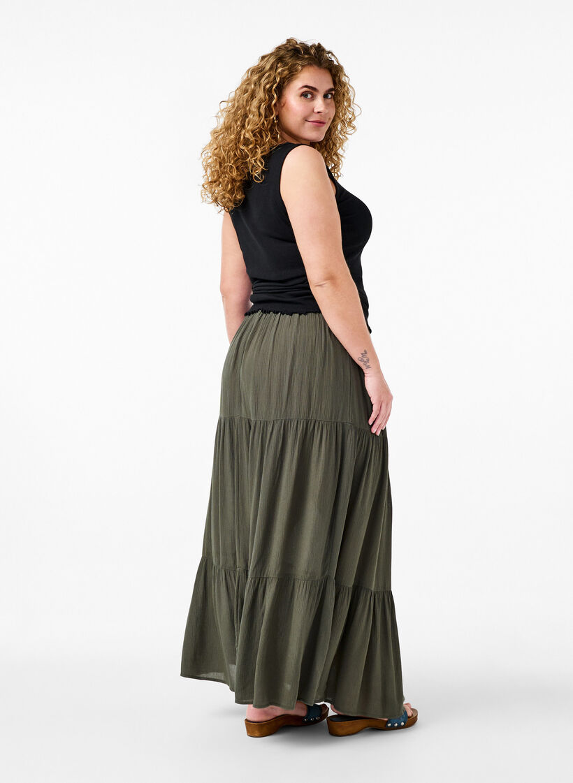 Jupe longue &agrave; taille &eacute;lastiqu&eacute;e, Vert, Model image number 1