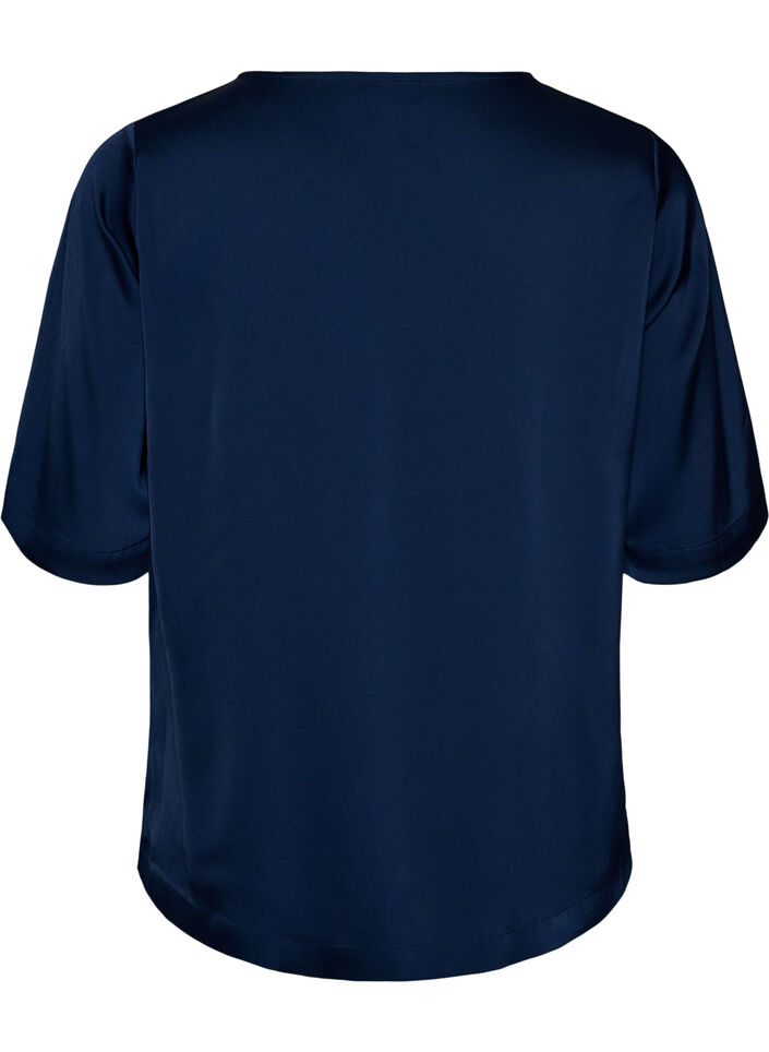 Blouse en satin &agrave; manches au coude, Bleu, Packshot image number 1