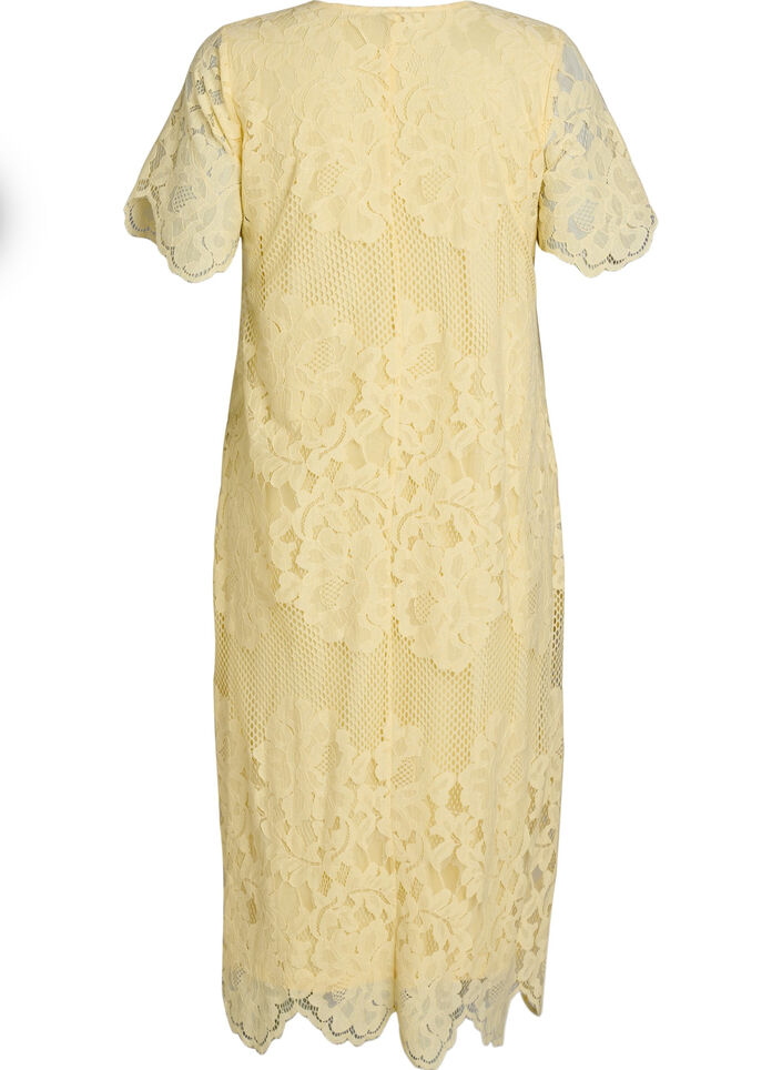 Robe midi en dentelle avec bords festonn&eacute;s, Jaune clair, Packshot image number 1