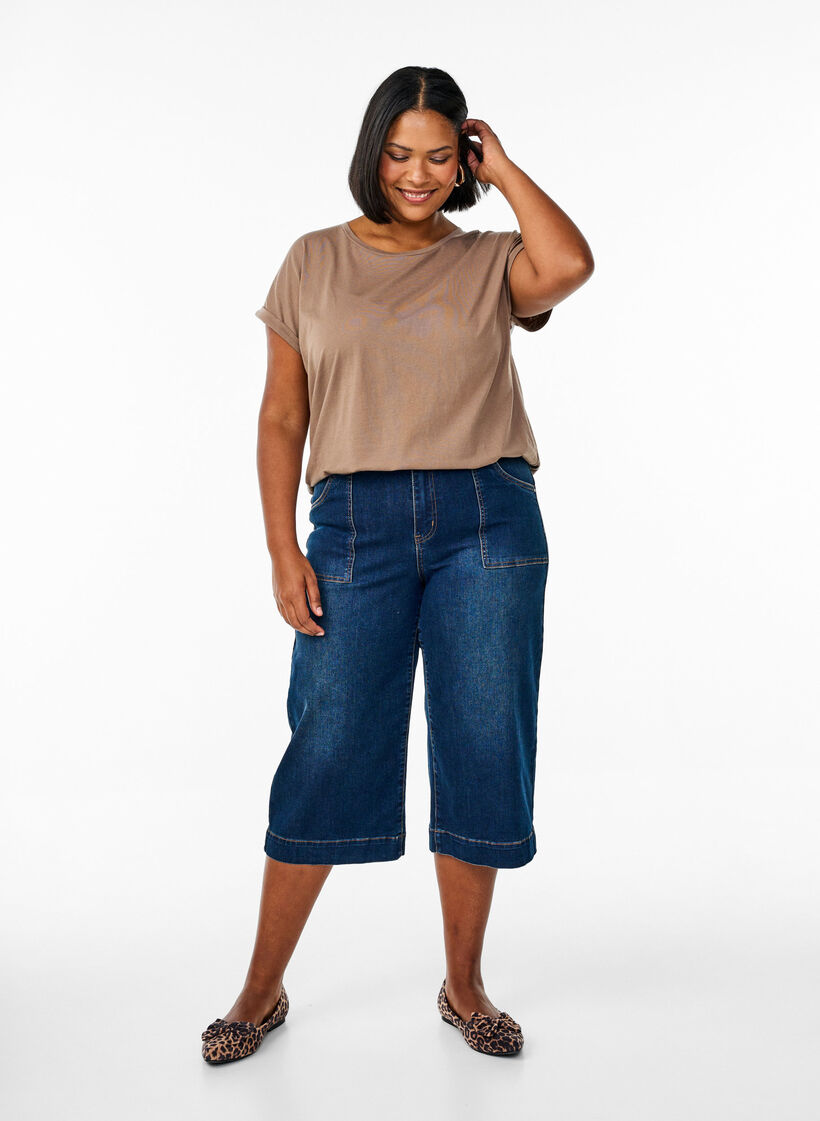 T-shirt à manches courtes en coton mélangé, Marron, Model image number 1