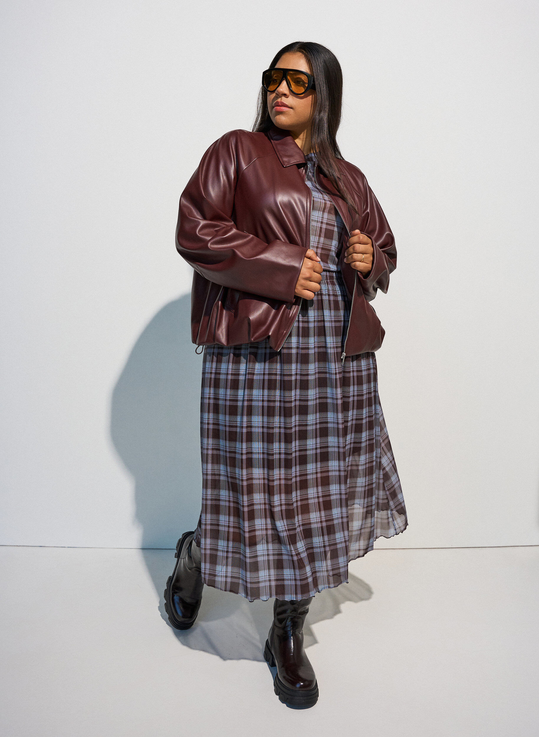 ZizziBomber en similicuir avec ourlet &agrave; cordon de serrage, Marron, Model image number 1