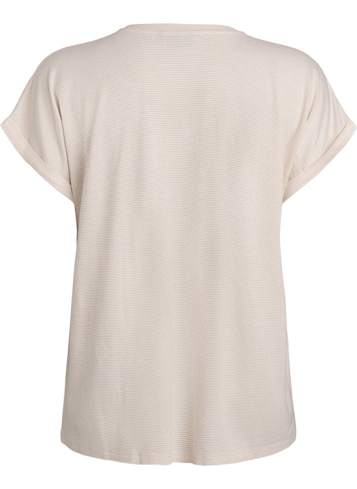 T-shirt en viscose &agrave; rayures paillet&eacute;es, Vanille, Packshot image number 1